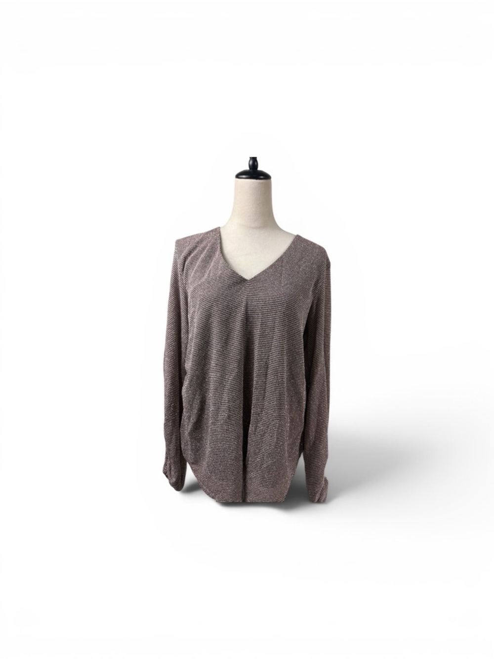 NWT Daytrip V-Neck Knit Top in metallic Rose Taupe with puff sleeves size large